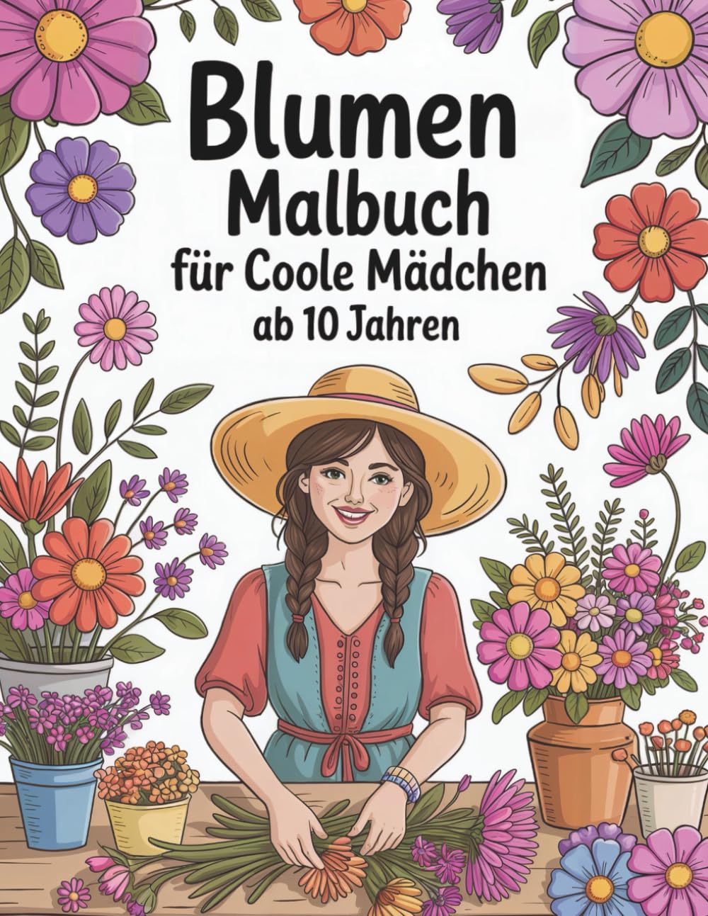 Blumen-Malbuch für coole Mädchen ab 10 Jahren – Stylische Girls & traumhafte Blumen zum Ausmalen |Geschenk für 10-jährige Mädchen