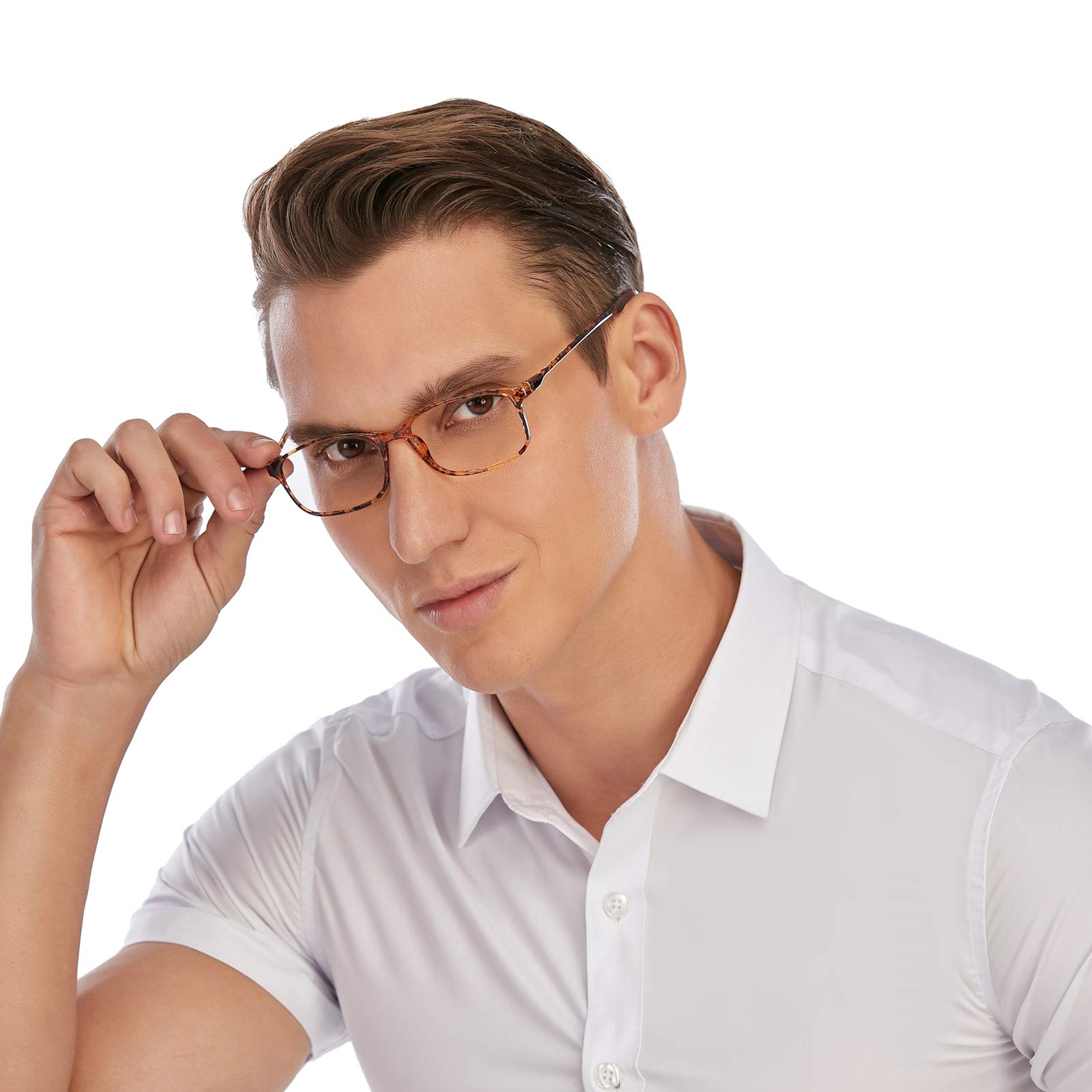 DOOViC Reading Glasses Blue Light Blocking +1.25 Tortoiseshell/Rectangle TR90 Flexible Frame Lightweight Readers Glasses for Men/Women - Image 2