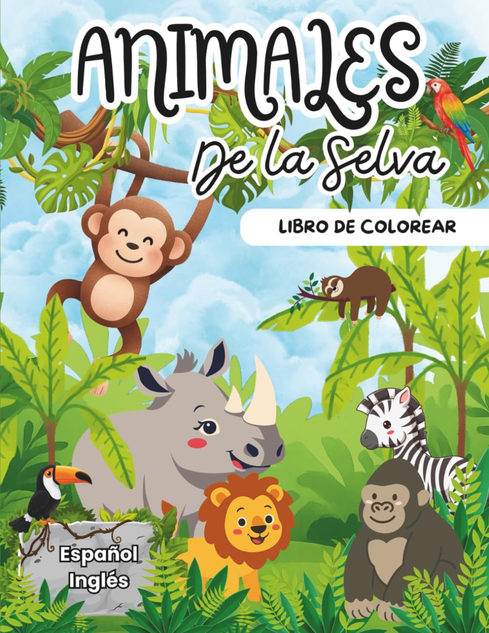 Animales de la Selva: Libro de colorear educativo para niños y niñas / Aprende los animales de la selva en Español & Inglés