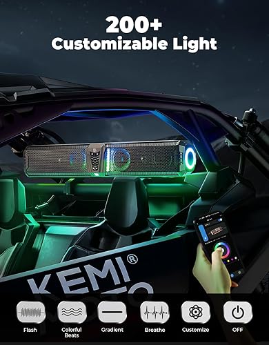 Miniatura 4 de KEMIMOTO Barra de sonido UTV Midnight 80 2025 de 32 pulgadas, barra de sonido para carrito de golf resistente al agua IP65, altavoz ATV Bluetooth