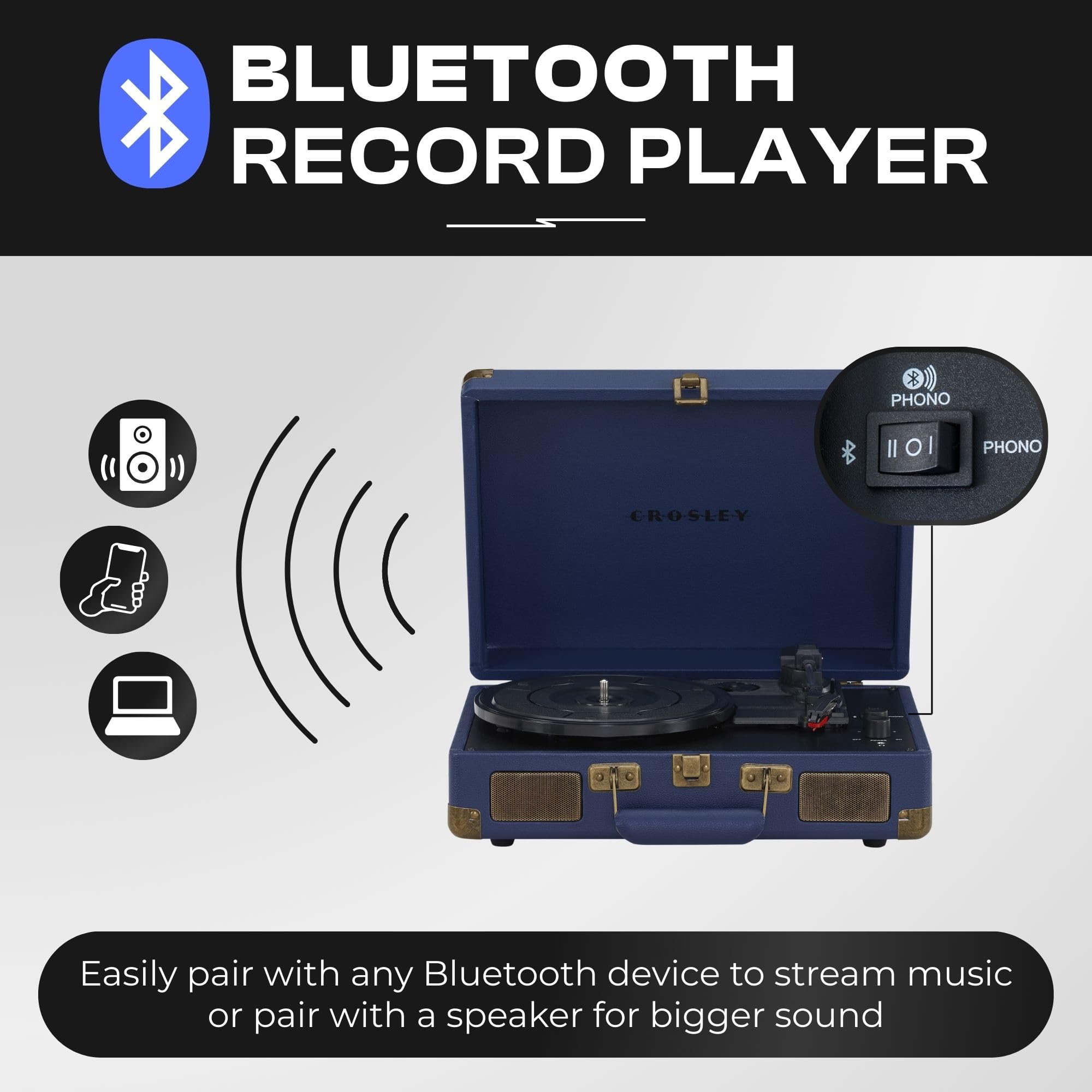 Crosley Cruiser Plus gramofon z 2 głośnikami, Bluetooth i AUX - 3