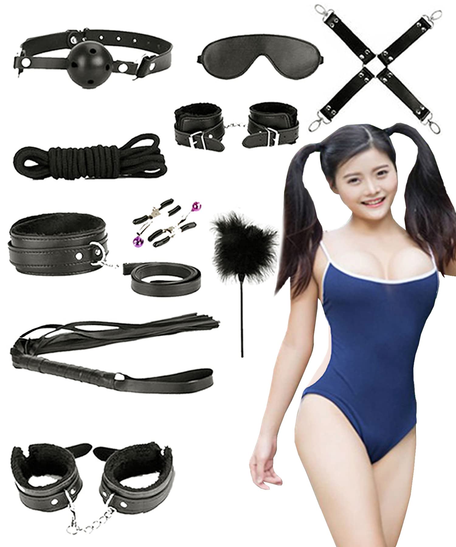 　水着 拘束 Amazon | happylaladream コスプレ スクール水着 コスチューム 衣装 拘束具 手枷 口枷 アイマスク 11点セット 撮影 小道具  （拘束具+スク水） | happylaladream | アダルト雑貨