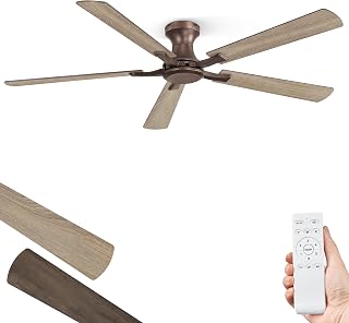 ZMISHIBO 60" Ceiling Fan No Light, Flush Mount Low Profile, Remote Control