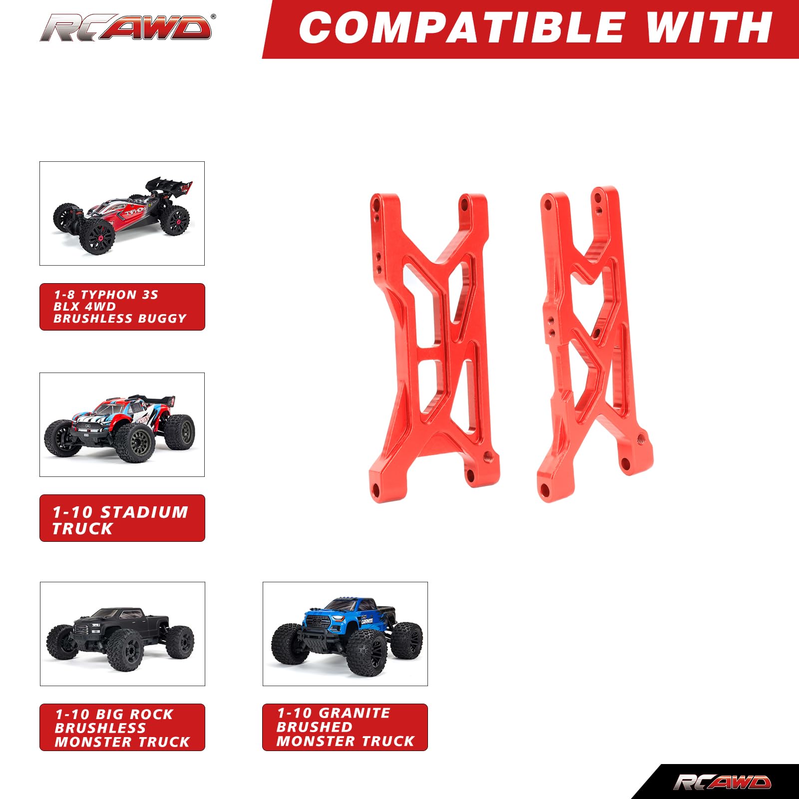 RCAWD Big Rock Granite Vorteks 3S & Mega 550 Suspension Arms & Links Turnbuckles Upgrades, A-Arms Linkages Tie Rods Toe Set for ARRMA 1/10 Parts #ARAC9066#ARAC8076