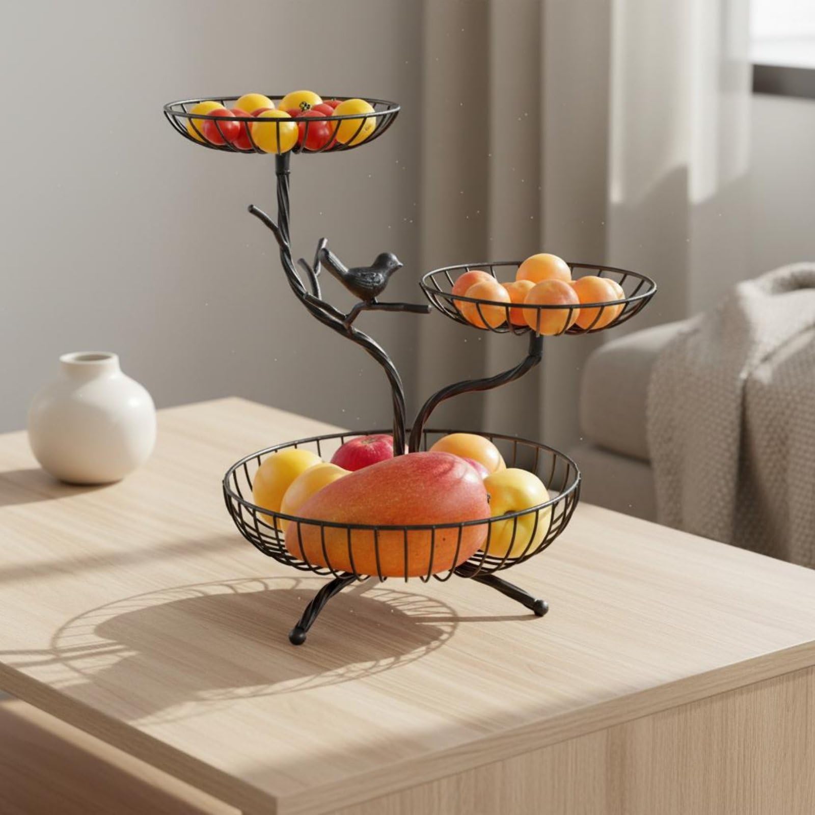 Baoblaze Cestino Industriale Portafrutta Organizer Scaffale Metallo Verniciato con Profilo Slanciato Separati per Frutta E Dolci Adatto per Cucina Sala da Pranzo Tavolino Bancone