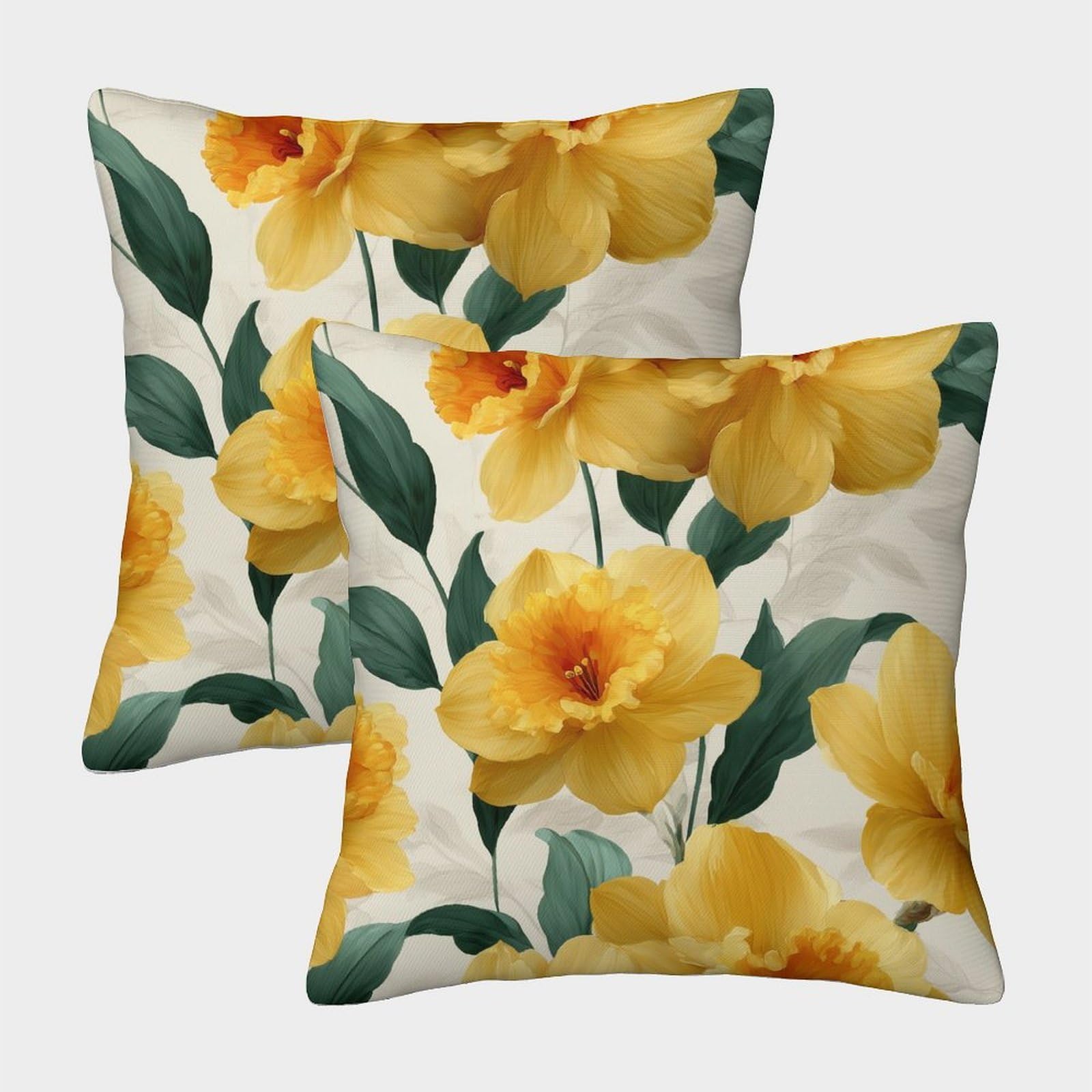 kaiyun 2 Pack Yellow Daffodils, Tender Green Leaves 3D Image Printed Single-sided Cushion Cover 50x50cm