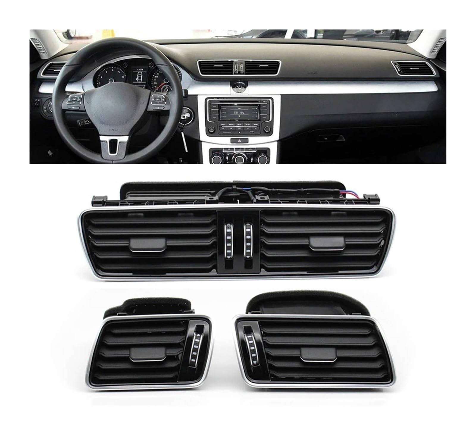 Auto Griglia Bocchette Aria Condizionata Per VW Per p&assat B6 B7 CC R36 2006-2014 Griglia Auto Nera Per Bocchetta Di Ventilazione Centrale Sinistra/destra Dell'aria Condizionata(LHD Piano 3pieces)