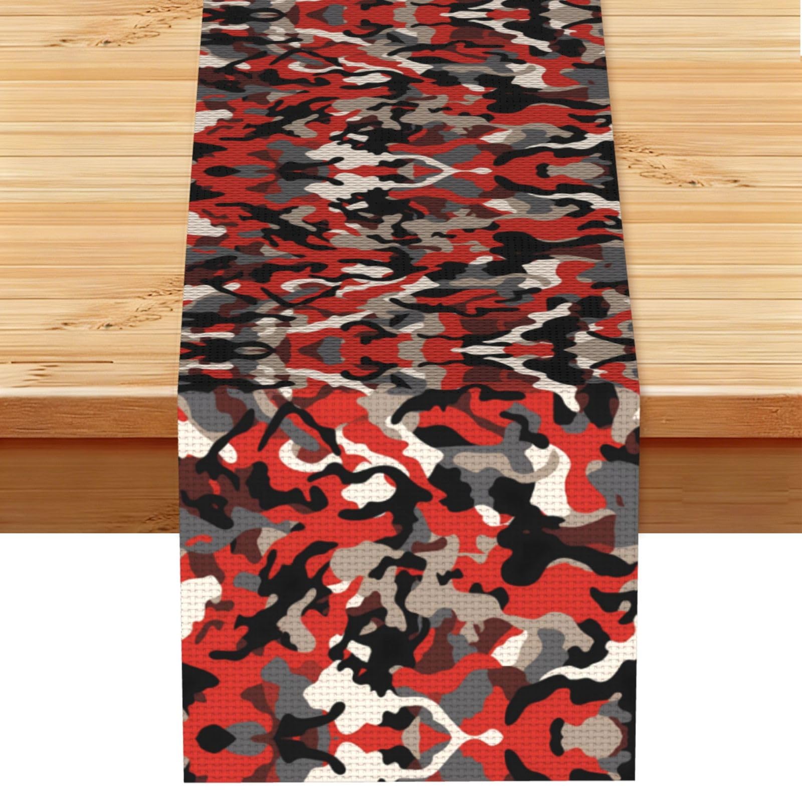 Vivid Red Camo Printed Table Runner 13 x 72, Wrinkle Resistant Decor for Dining Table Coffee Table Fireplace