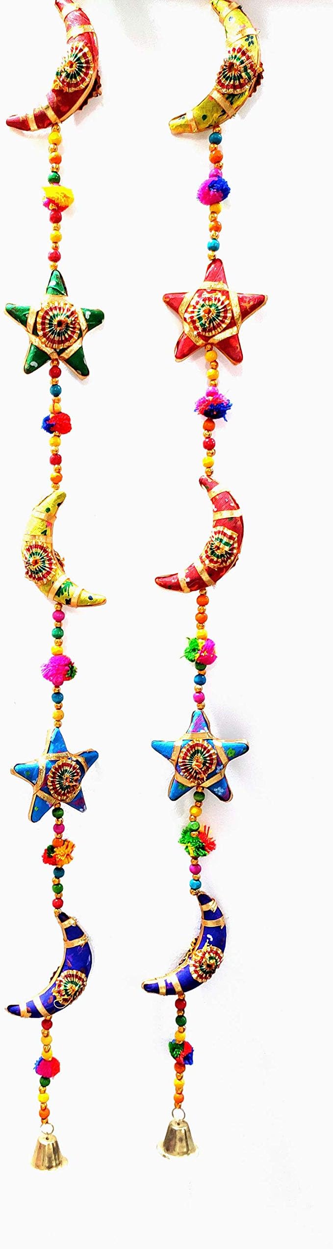 Moon Stars Cotton Stuffed Rajasthani Traditional Handicraft Hanging Pair Ladi, Decorative Latkan for Home, Office Decor, Wall, Window & Main Door, Diwali Decoration