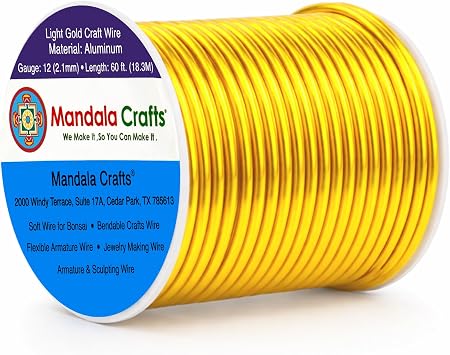Mandala Crafts 12 Gauge Light Gold Tone Anodized Aluminum Craft Wire 60 FT