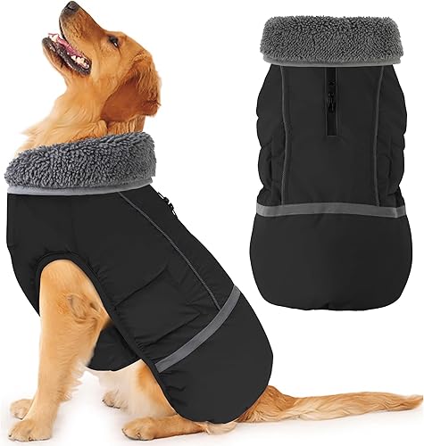 Dogcheer Abrigo cálido para perro, ropa de invierno con cuello polar, chaqueta reflectante para mascotas, ropa para clima frío, chaleco impermeable