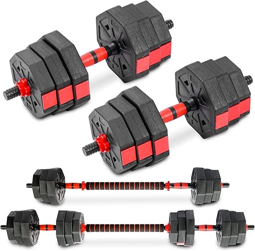 Adjustable Dumbbell Set, 40lbs Free Weights with Connector, Convertible Dumbbell Barbell Push-up Stand Set, 3 in 1 Home Gym Fitness Weight Set for