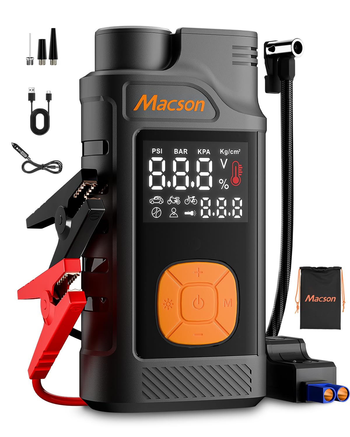 Jump Starter with Air Compressor-1500A Portable Car Battery Charger(Up to 7.5L Gas/5.5L Diesel),12V Jumper Box 150PSI Auto Tire Inflator with Jumper Cable, USB Charge, DC Output and Flashlight