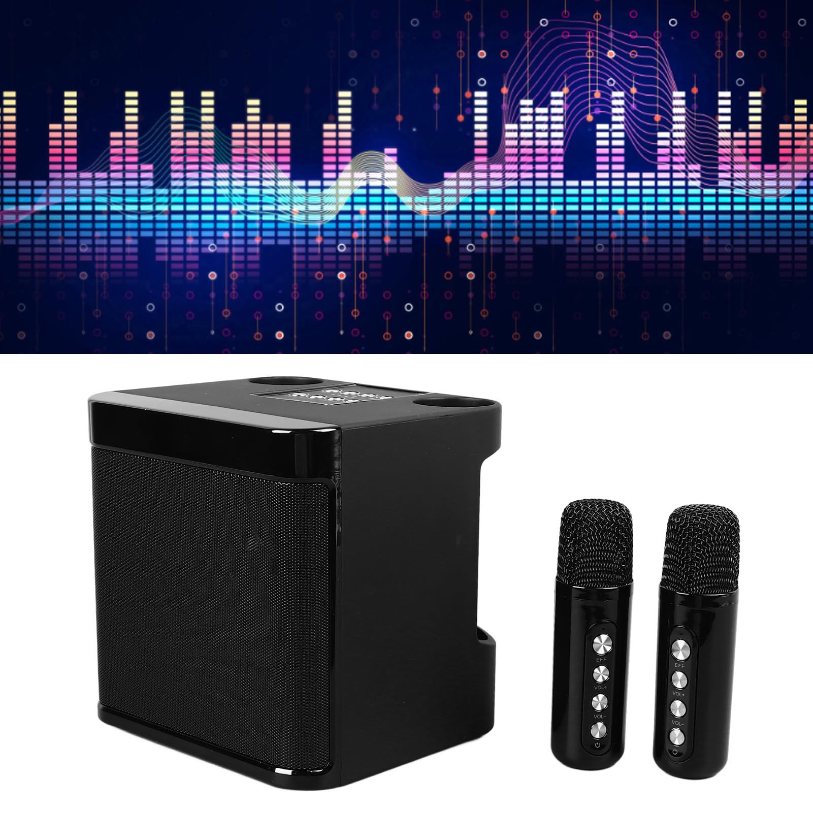 Altavoces inalámbricos Karaoke Mini Karaoke Machine Bluetooth Altavoces con 2 micrófonos inalámbricos para Abs Negro de camping para fiestas en casa