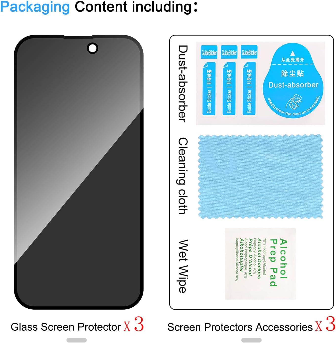 3 Pack Privacy Screen Protector for iPhone 16 [Anti-Spy Tempered Glass], Ultra HD, Anti-Scratch, Bubble-Free, Easy Install 9H Protective Glass for iPhone 16