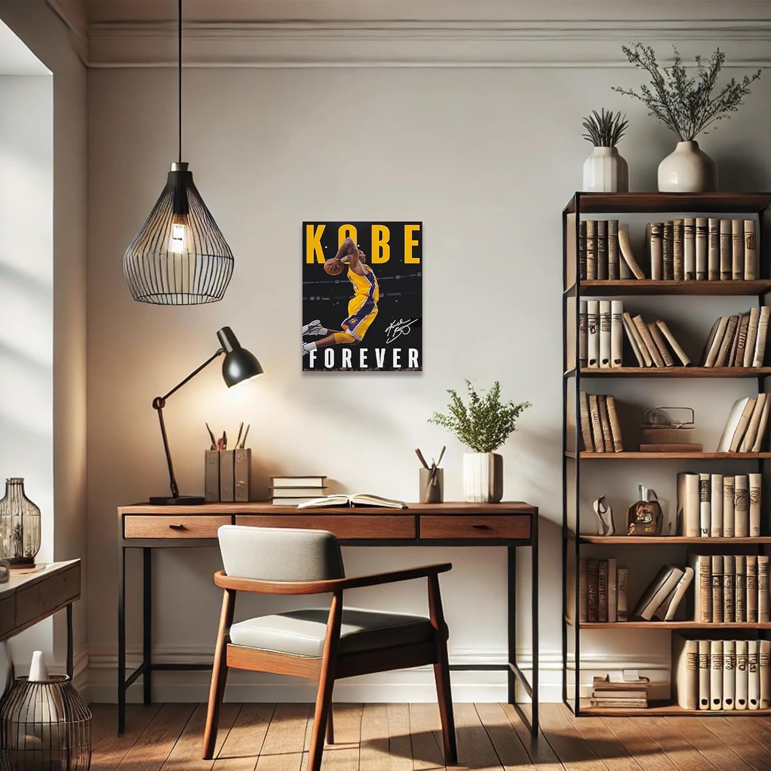 Kobe Bryant Canvas Wall Art Forever Dunk Tribute, Basketball Legend Artwork Poster, Iconic Lakers #24 Dunk Moment Oil Painting, Inspiring Home Decor for Sports Fans and Game Room, Framed 11x14inch