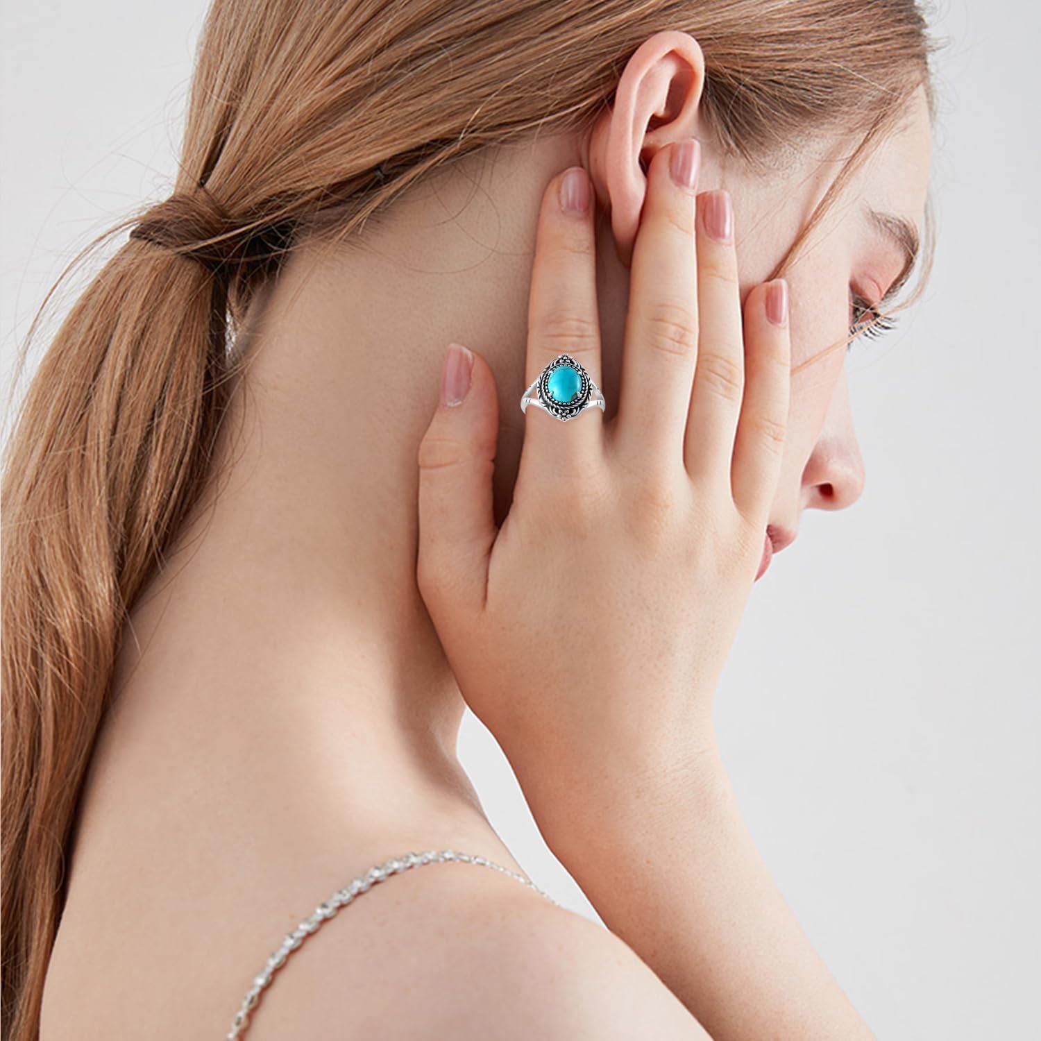 Genuine Turquoise Rings for Women 925 Sterling Silver Western Rings Nature Gemstone Western Vintage Real Turquoise Ring Jewelry for Women - Image 7