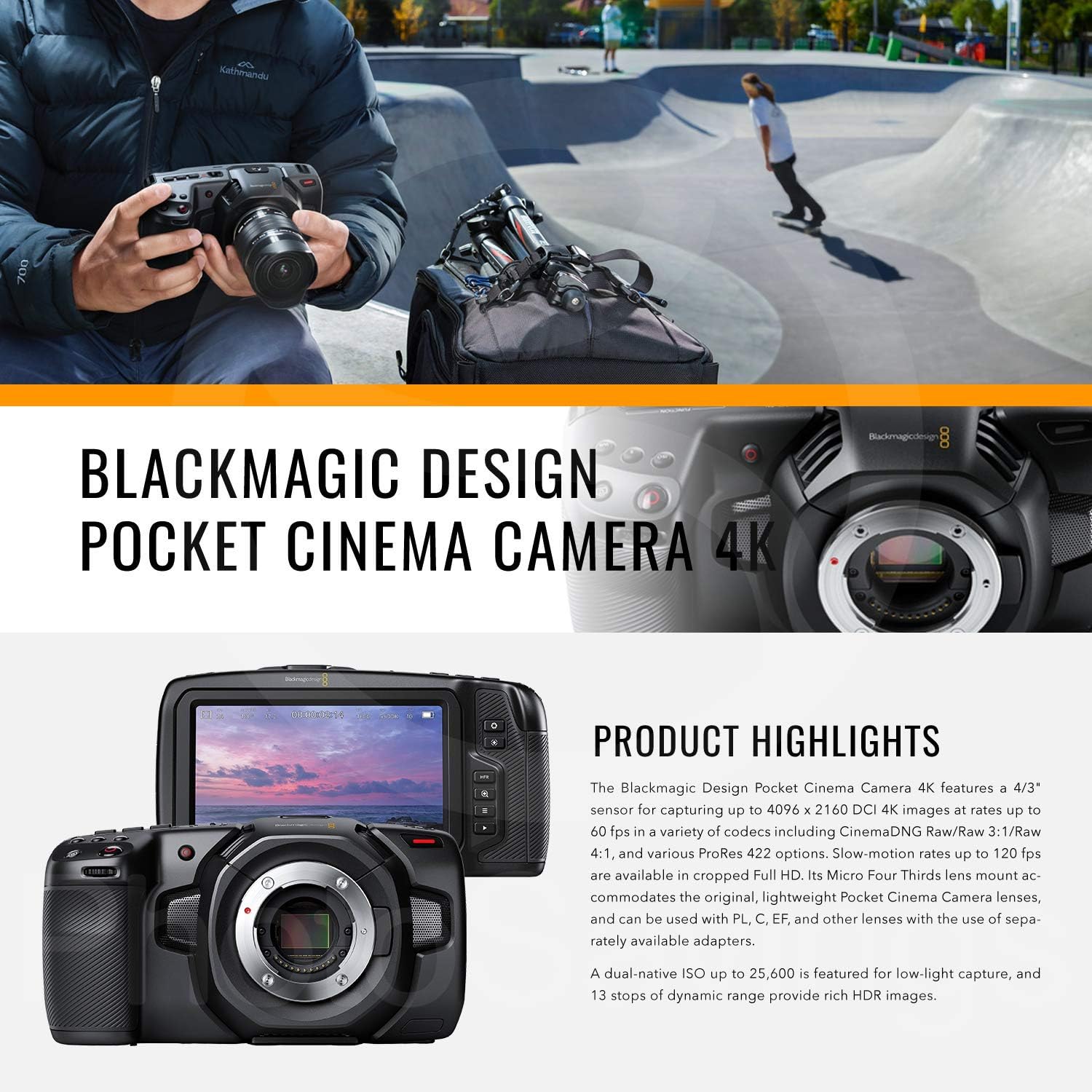 Gеt Dіѕсоunt 70% Prісе Blackmagic Design Pocket Cinema Camera 4K (CINECAMPOCHDMFT4K) W/Micro Four Thirds Mount + Condenser Shotgun Microphone, LED Light, 64GB Card, Monopod, Backpack, Strap & Complete Video Bundle