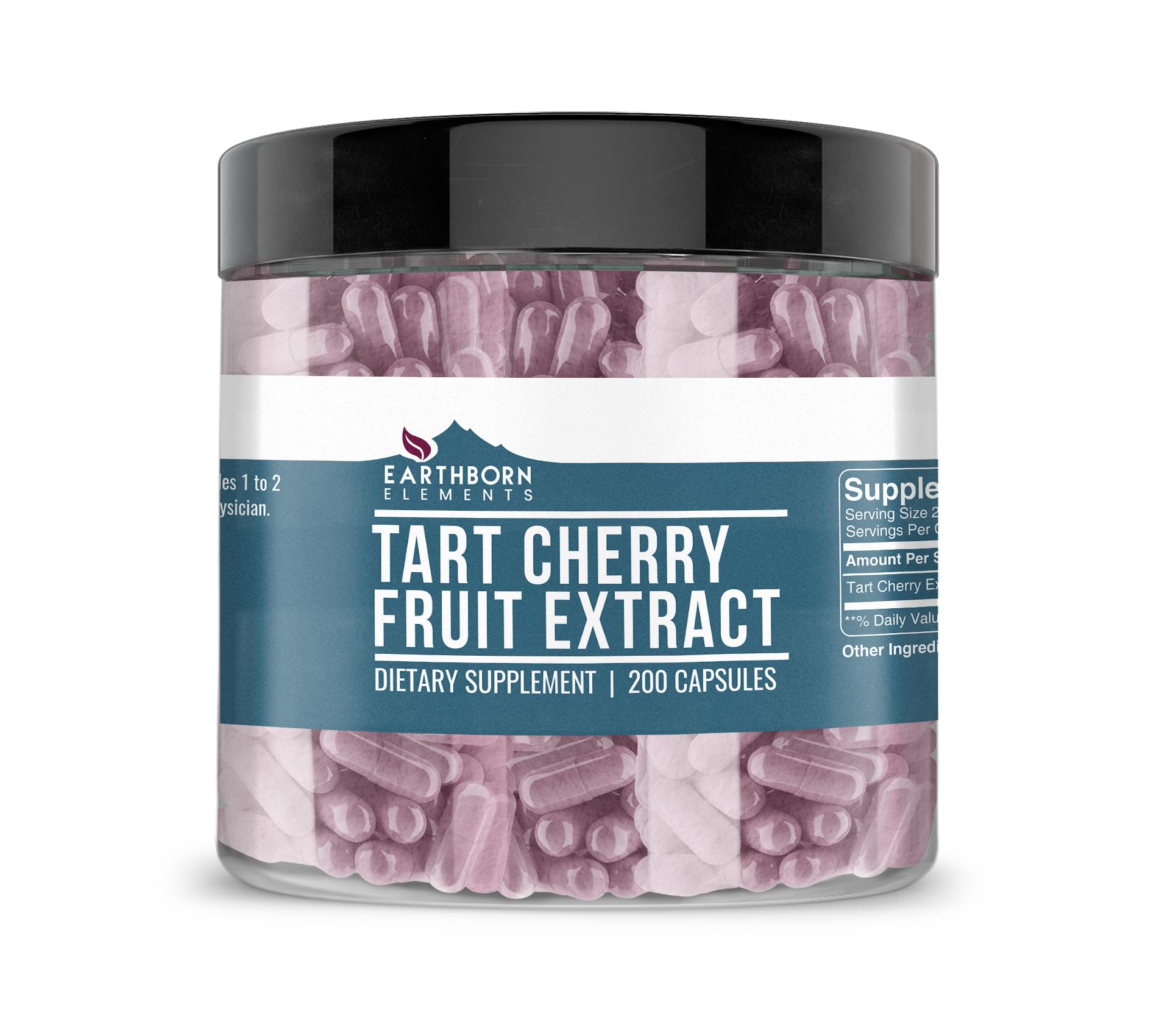 Earthborn Elements Tart Cherry Extract (200 Capsules) Antioxidants Properties, Gluten-Free, Non-GMO with No Fillers (800 mg Serving)