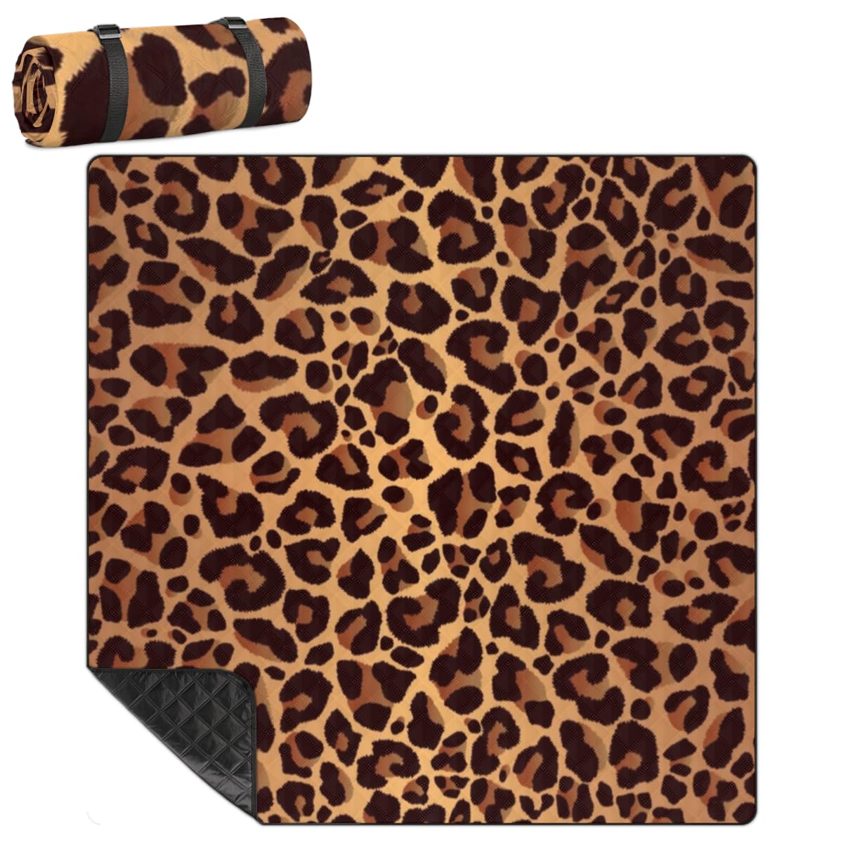 Shimoshe Extra Large Picnic Blankets 79”x 79”, Fashion Leopard Print Waterproof Foldable Picnic Mat with Straps Portable Beach Blanket for Camping Park Grass Beach Indoor