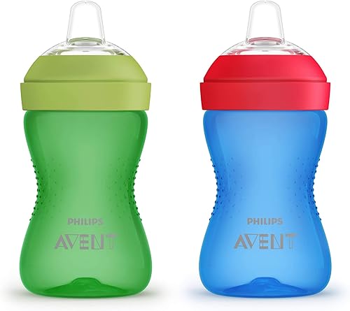Philips AVENT My Grippy - Taza para beber con boquilla suave y diseño a prueba de fugas azulverde 10 onzas 2 unidades SCF80121 Azul/Verde,