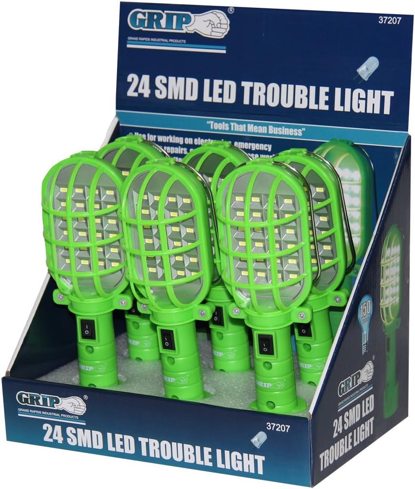 Grip 24 SMD LED Trouble Light - Magnetic Bottom, Hook, ABS Plastic, Molded Protective Cage - Electronics, Emergency Roadside Repairs, Multipurpose - 150 Lumens