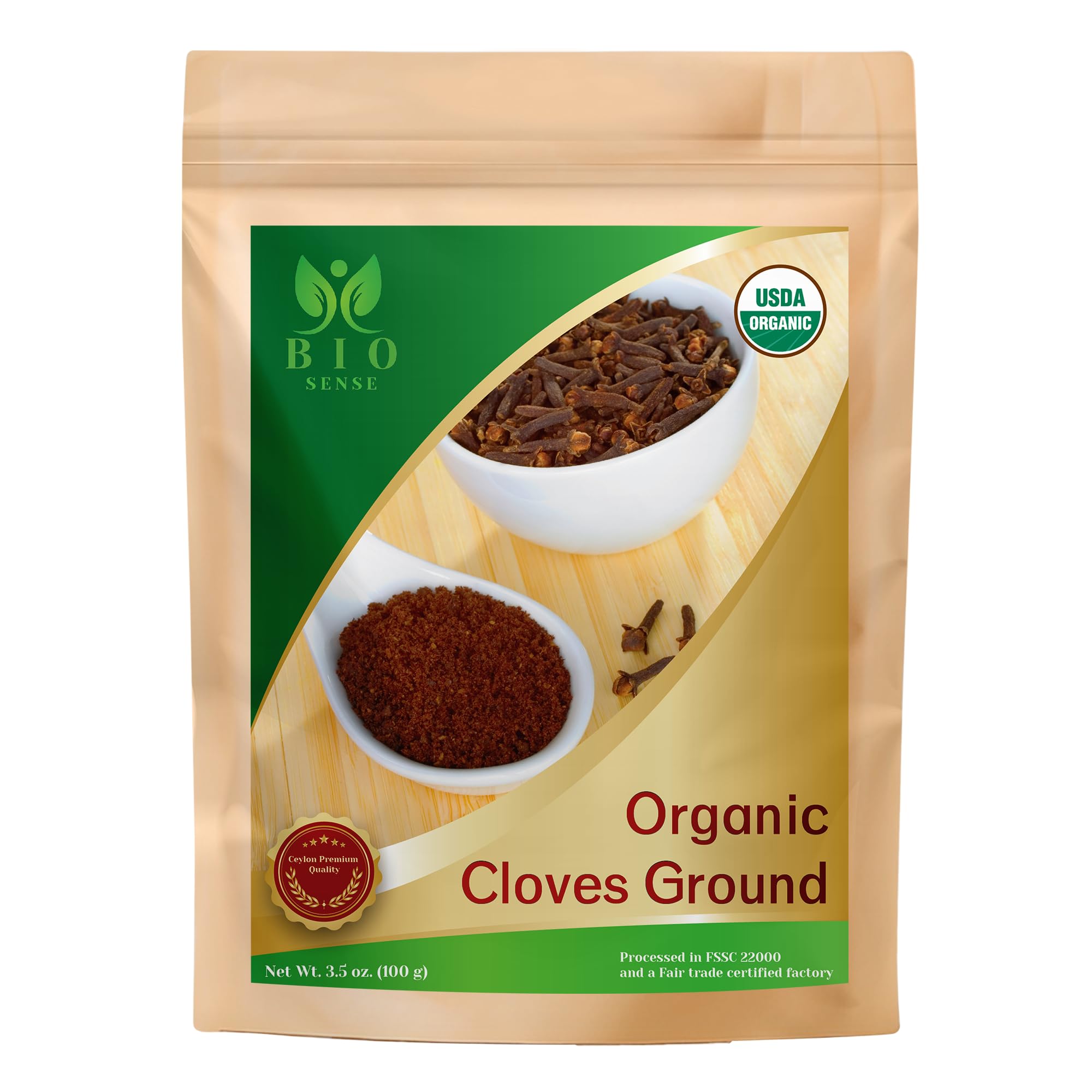 Bio SenseCeylon Cloves Powder, 3.5 oz, USDA Organic & Kosher Certified, Non-GMO, Fresh Organic Cloves, Pure Ceylon Premium Quality.USDA Organic