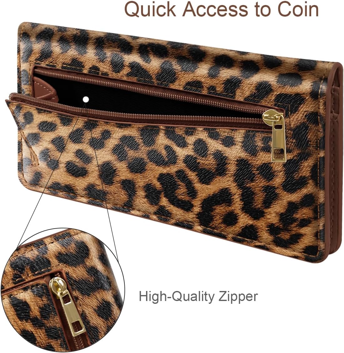 Ultra Slim Womens Wallet Minimalist Thin Long Leather Bifold Wallet RFID Blocking Card Holder Organizer with Zipper Coin Pocket Ladies Girls Gift Purse, Leopard - Image 5