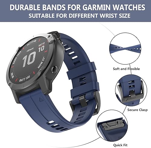 Vista 40 de OVERSTEP Correa de reloj de silicona suave compatible con Garmin Fenix 5X Band 1.024 in de ancho para Fenix 6X/Fenix 7X/Fenix 5X Plus/Fenix 6X