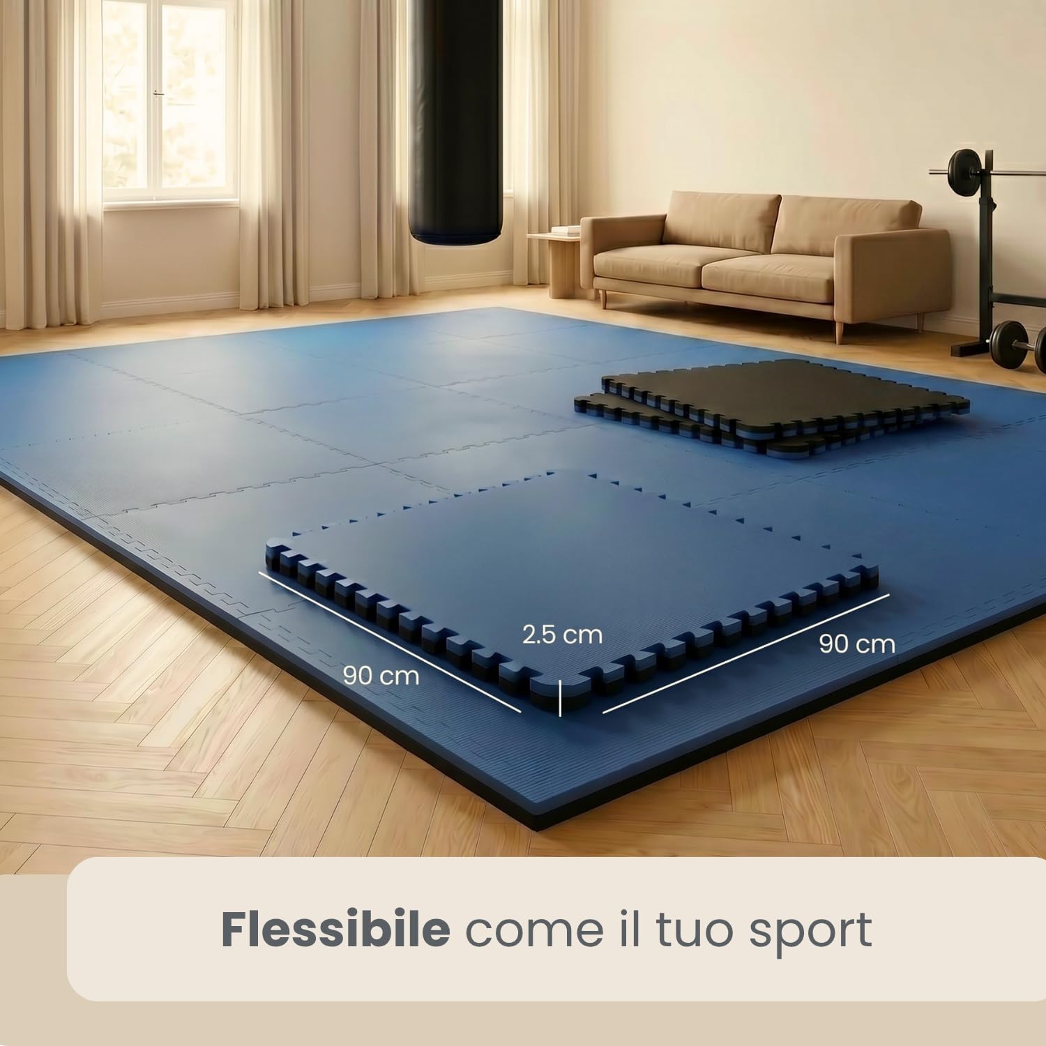 eyepower Extra Spesso: 2,4mq Tappeto Palestra 2,5 cm - Set di 3 Tappetini per Fitness 90x90 Pavimento ad Incastro Tappeto Fitness Puzzle EVA Tappetino Squat Tappeto per Cyclette Tappeto Sport Gym Mat
