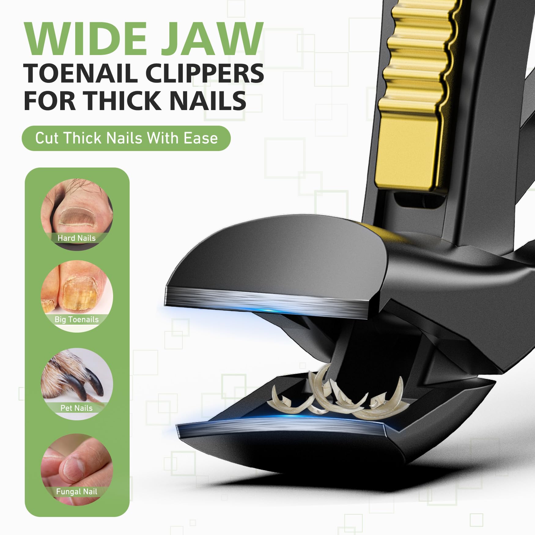 BALUCA Cortaúñas ergonómico para personas mayores, cortaúñas para uñas gruesas de los pies y las manos, cortaúñas de mango largo con recogedor (negro, mediano con diseño de bloqueo)