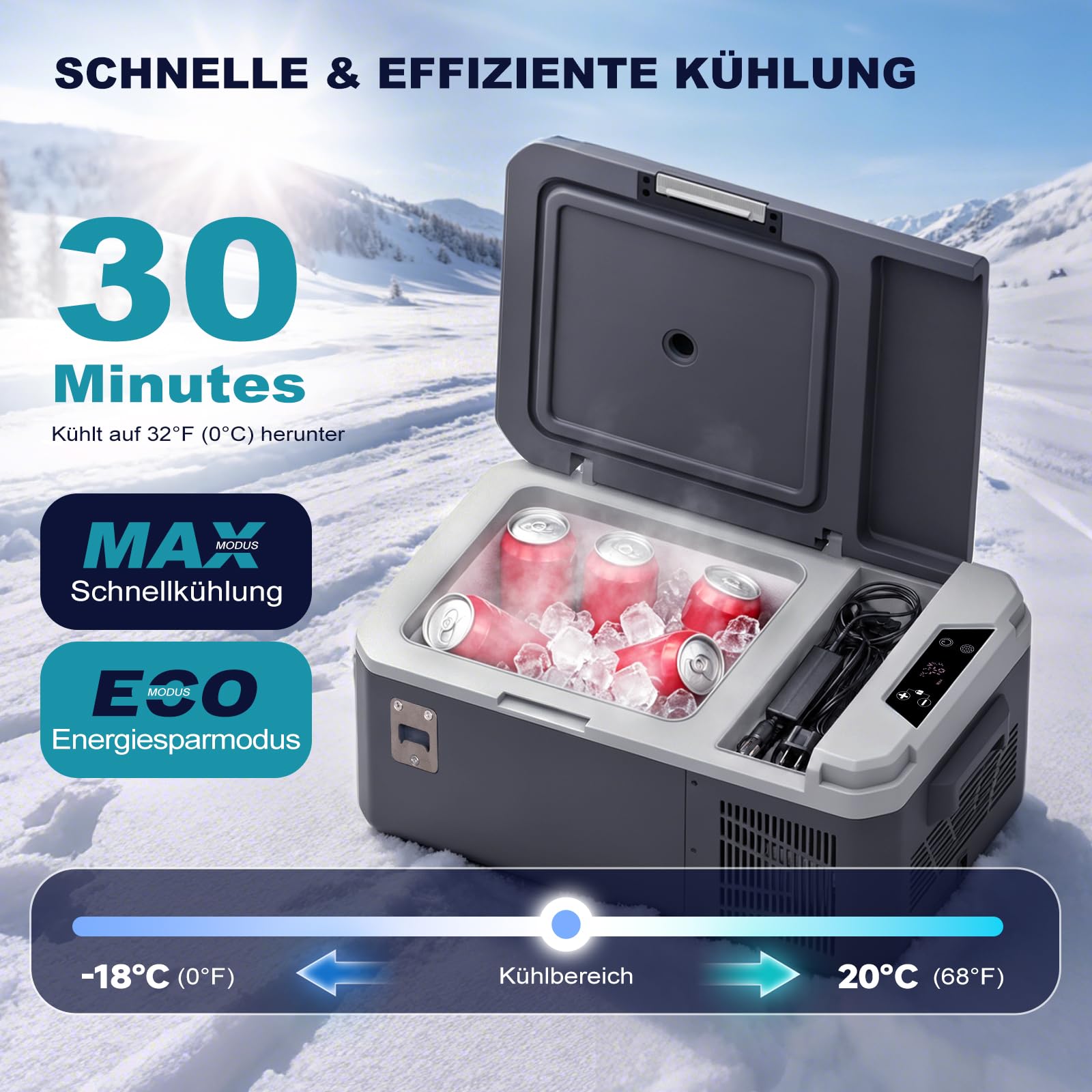AS Mini nevera con compresor 12 V 24 V 230 V portátil eléctrica para coche, pequeño refrigerador con control por aplicación, 15 litros