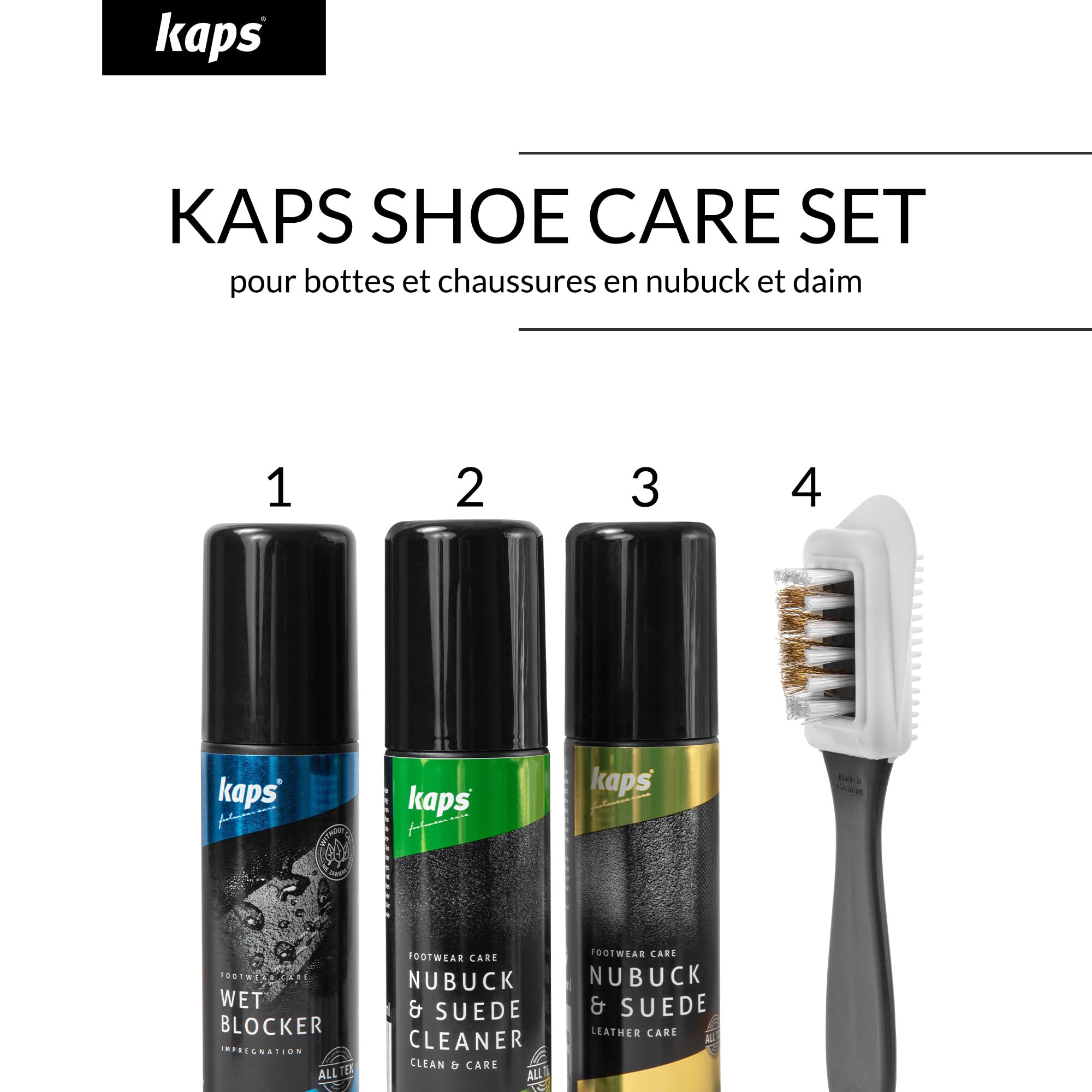 Kit Kaps Complet de Nettoyage et Entretien des Chaussures, Ensemble d'Entretien pour Bottes et Chaussures en Nubuck et en Daim, Kit de Nettoyage avec Boîte-Cadeau