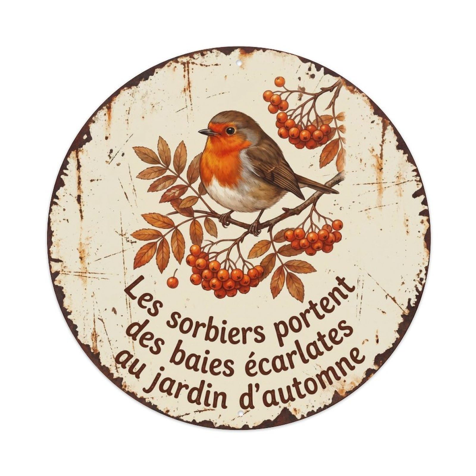 Robin Bird Garden Quote Rowan CircleMetal Tin Sign
