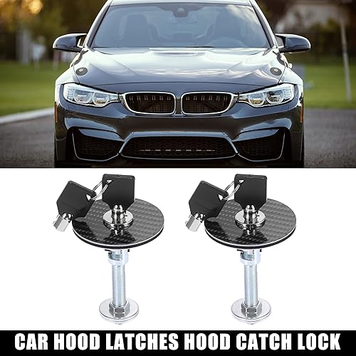Miniatura 2 de X AUTOHAUX 2 unids universal aleación de aluminio coche motor capó pestillo bloqueo bloqueo liberación rápida clave pin kit de fibra de carbono