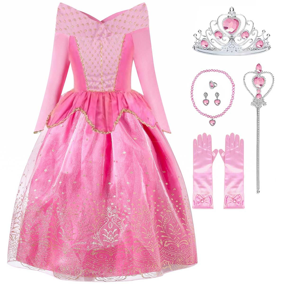 Tyidalin Disfraz de Princesa Aurora Niña Vestido de la Bella Durmiente con Accesorios Cumpleaños Carnaval Fiesta Navidad
