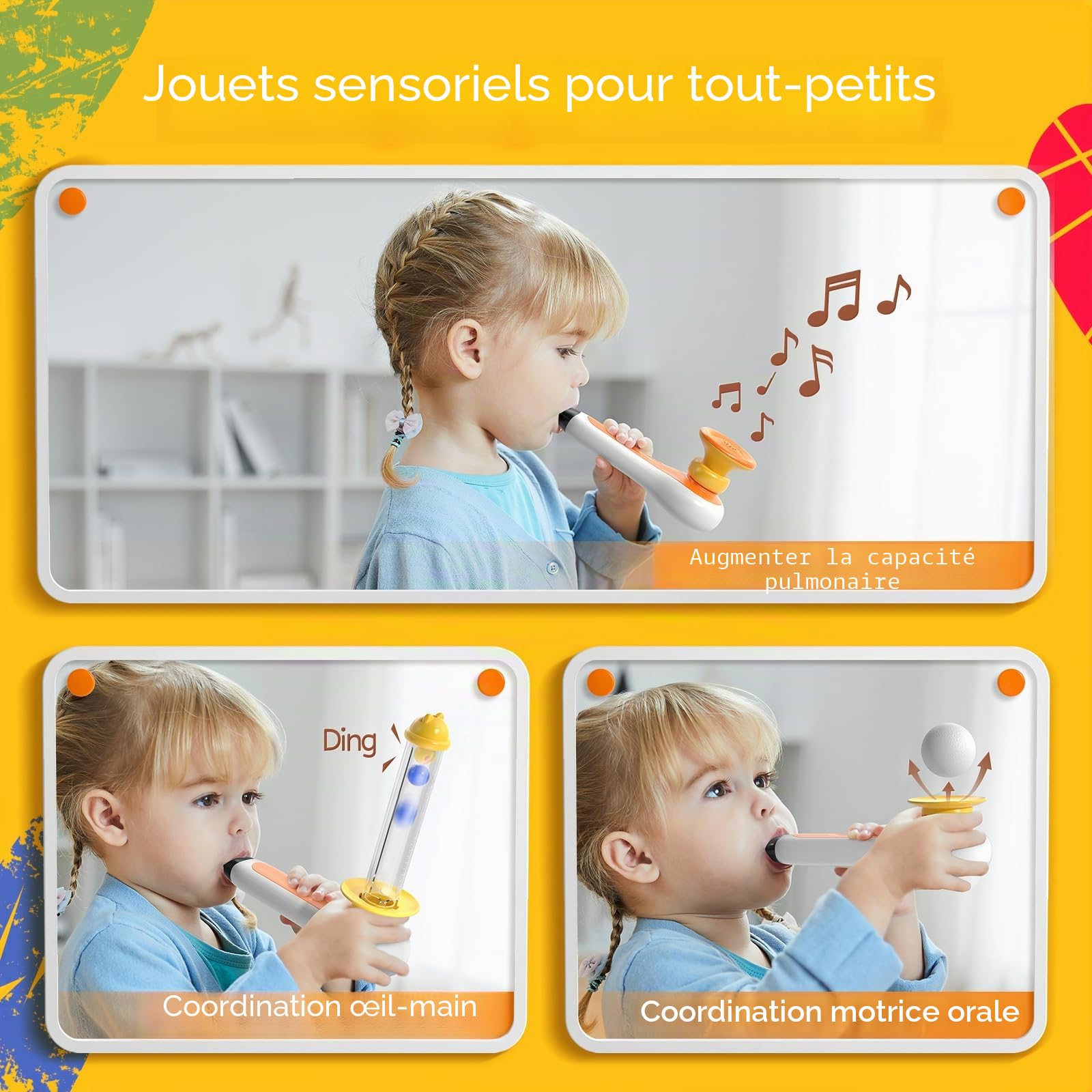 Top Bright Jouets sensoriels 3 en 1 pour Tout-Petits avec sifflet, soufflage de Balle, balles flottantes – Produits sensoriels d'autisme, motricité Fine, Jouets pour Tout-Petits de 3, 4, 5 Ans