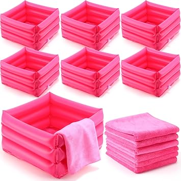 FillTouch 12 Pcs Foot Spa Kit for Girls Kids 12.5x12.5x8.3 Foot Care Bath and 12x28 Hand Towels Washbasin Salon Towels Portable for Sleepover Spa Swim Birthday Party SuppliesRose Red