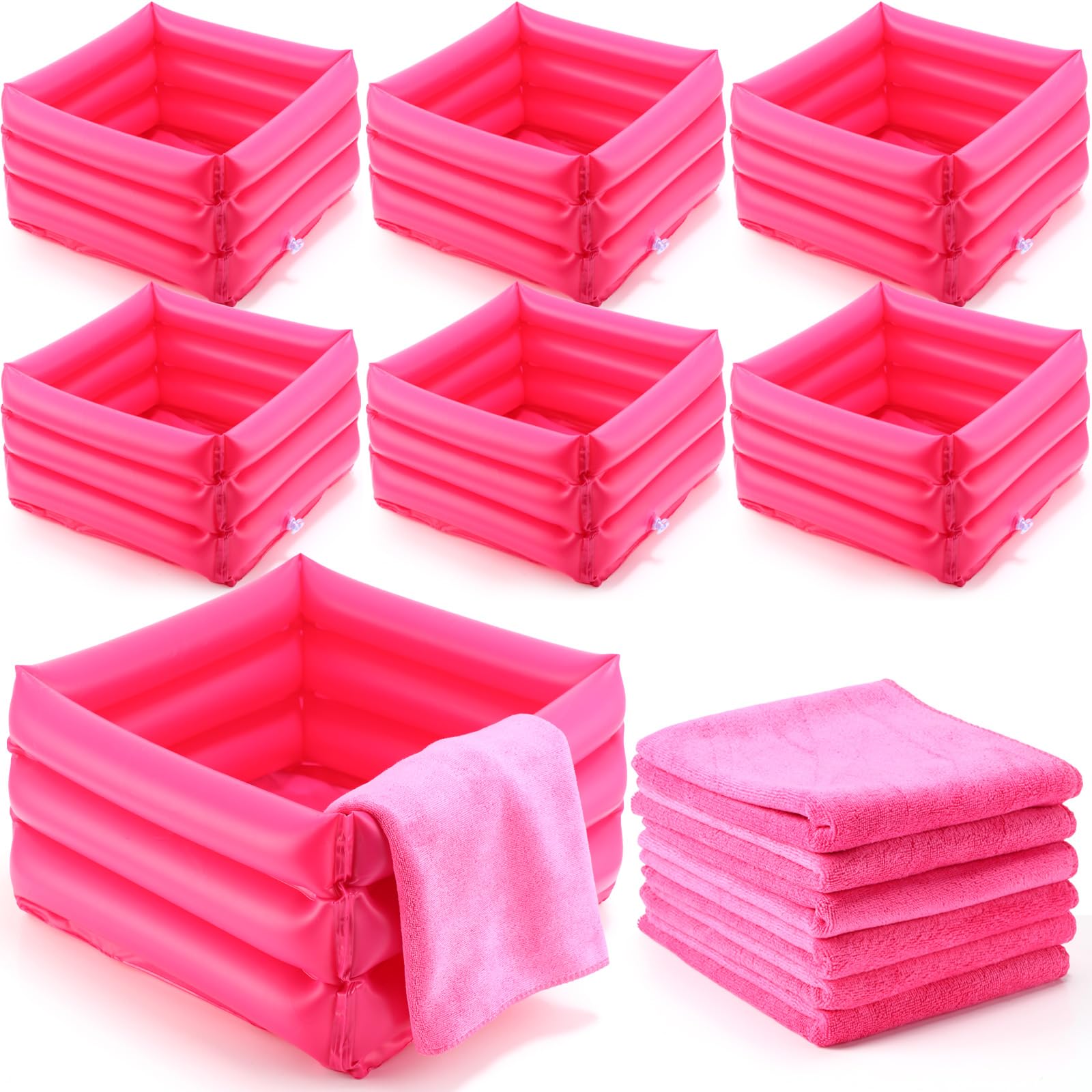 12 Pcs Foot Spa Kit for Girls Kids 12. 5 x 12. 5 x 8. 3 Inch Foot Care Bath and 12 x 28 Inch Hand Towels Washbasin Salon Towels for Spa Sleepover Party Supplies(Rose Red)