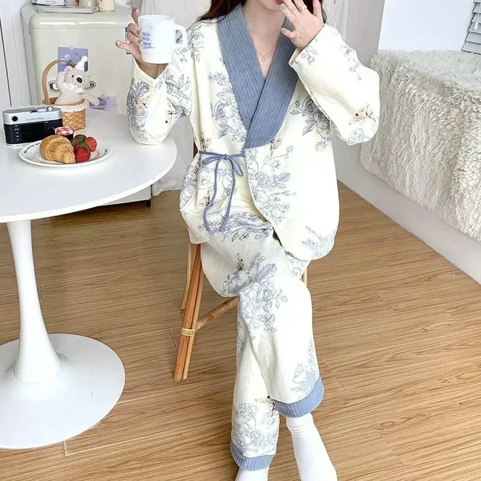 Rinde Pigiama in Pile Fuzzy Vestiti di Cotone Aria in Due Pezzi A V-Collo di Casa Autunno Autunno Donna Calda Pigiama Invernale
