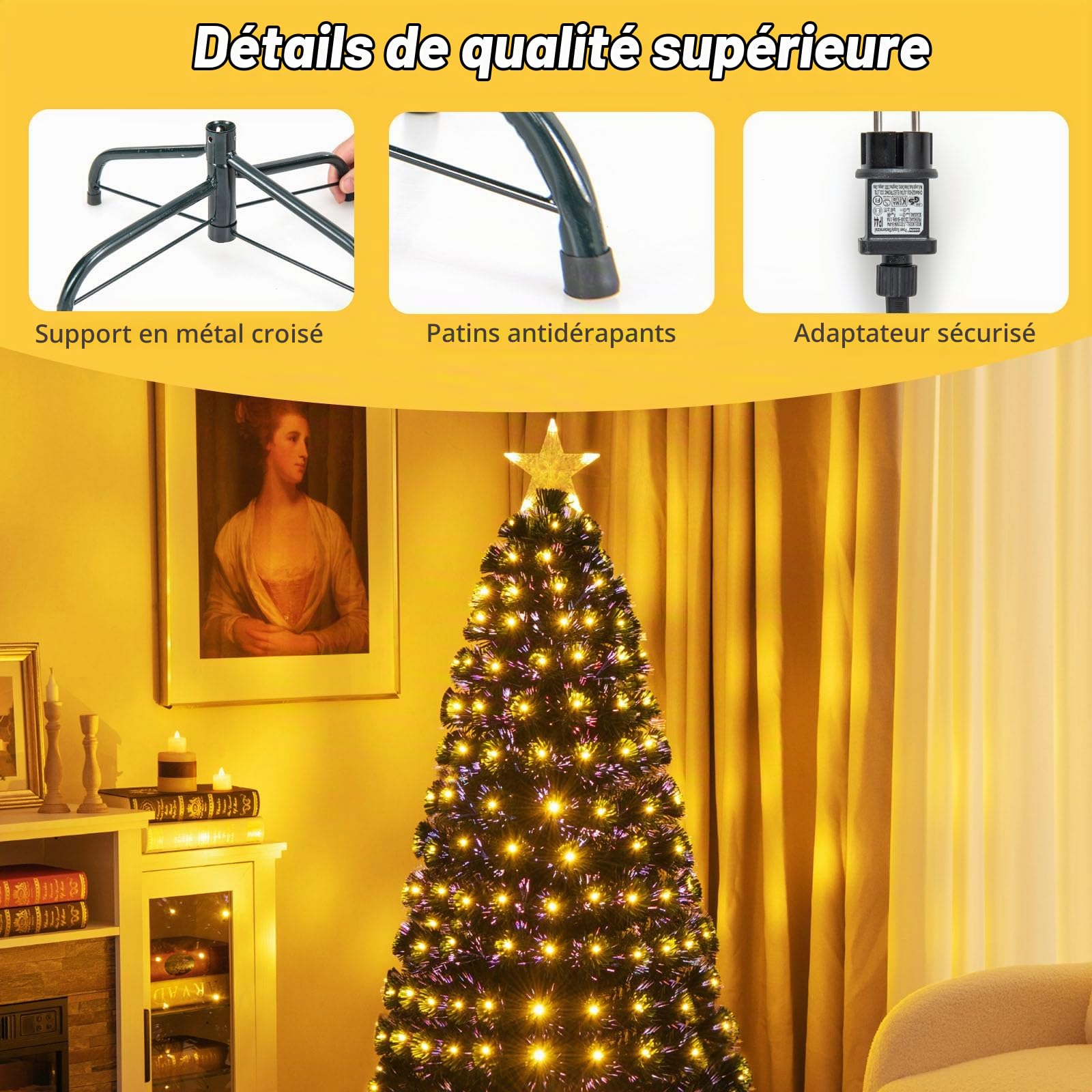 LIFEZEAL Sapin de Noël avec LED, Arbrea de Noël en PVC avec 170 lumières LED, Sapin Artificiel Enneigé avec 8 Eeffets Lumineux, Sapin Artificiel avec Support Métallique, Vert (150cm)