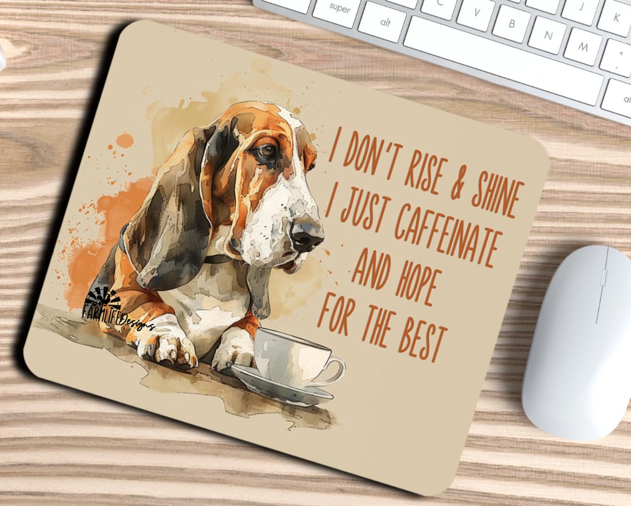 Basset Hound Mouse Pad Coffee Rise & Shine dog mousepad non-slip Handmade home decor