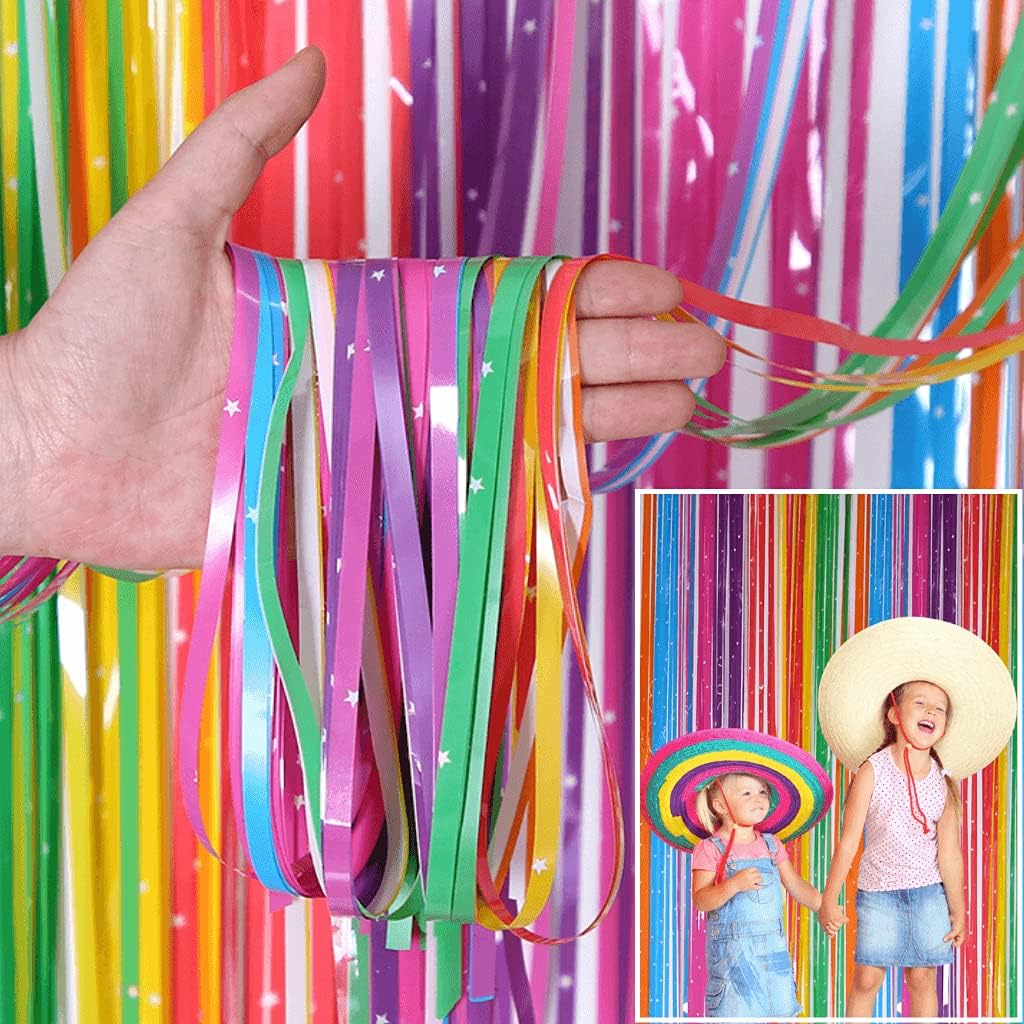 Colorful Foil Fringe Curtain Backdrop (2 Pack) - 6.6 x 3.3 ft Photo Booth Backdrop Curtain for Parties - Tinsel Curtain Fringe Backdrop Party Decorations for Birthday, Wedding or Bachelorette Party