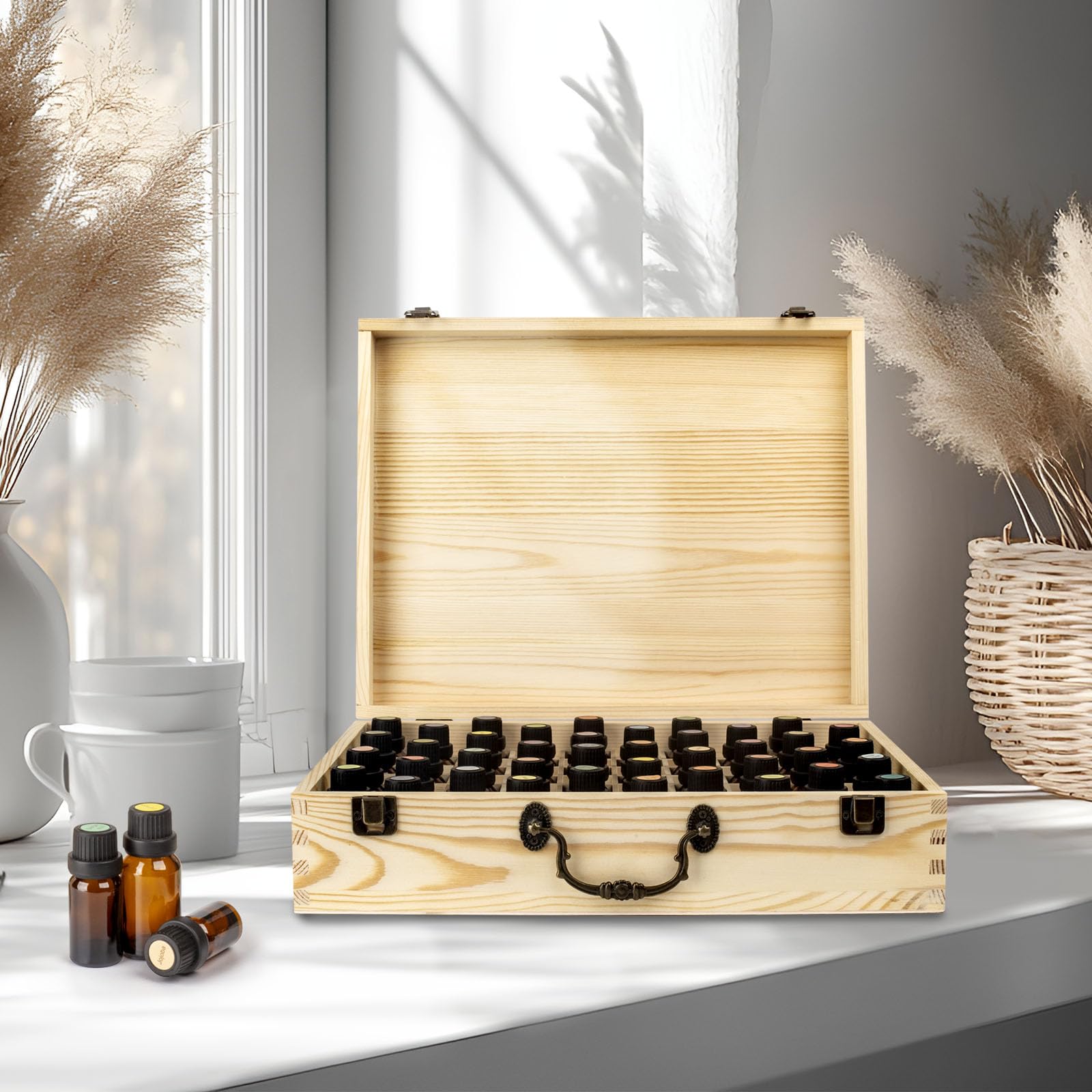 Olio Essenziale Organizzatore Contenitori Scatola di Legno 80 slot