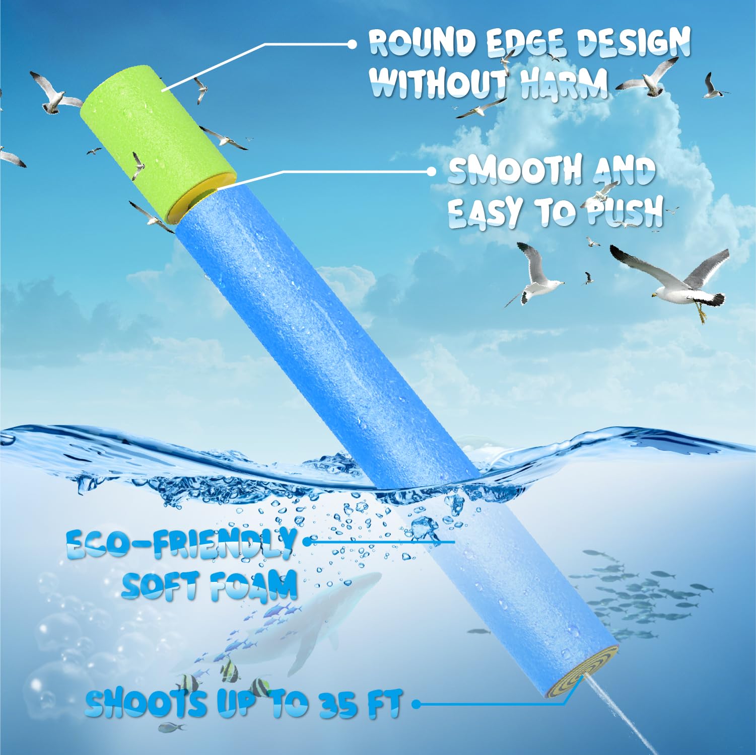 Lot 4 Pistolets à Eau Mousse Géants 38 Cm – Longue Portée 10+ M – Jouet Été Piscine Plage Enfants & Adultes