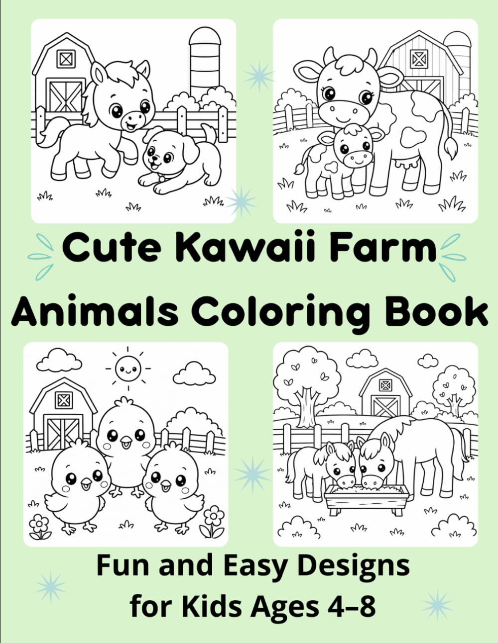 Cute Kawaii Farm Animals Coloring Book: Fun and Easy Designs for Kids (Cute Kawaii Coloring Books)