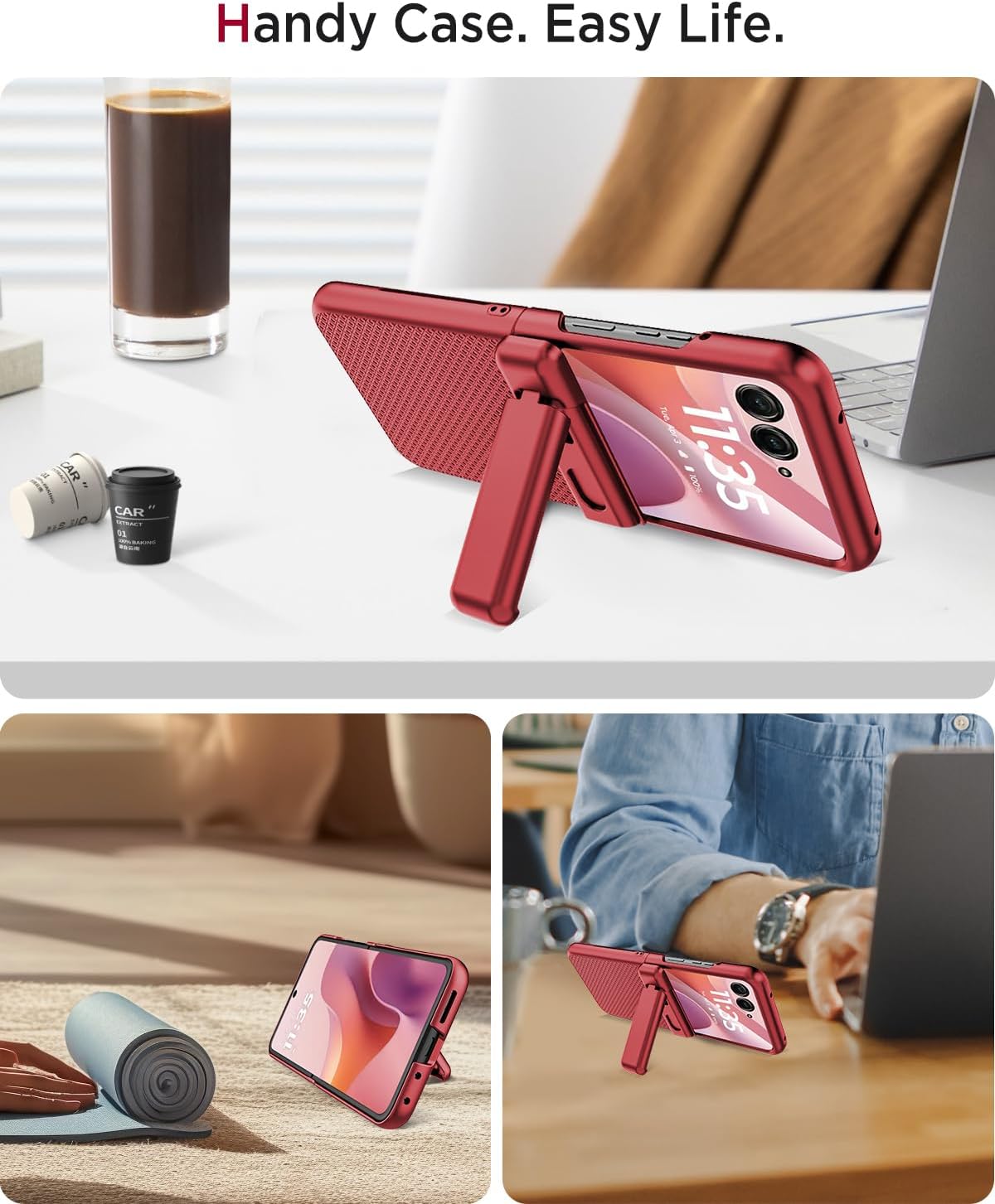 Miimall Slim fit for Motorola Razr 2025 Case [Hinge Protection],Razr 2025 Case [with Kickstand][Screen and Camera Protector][Military Grade Shockproof] Hard Heavy Duty Rugged Grip Cover for Women,Red