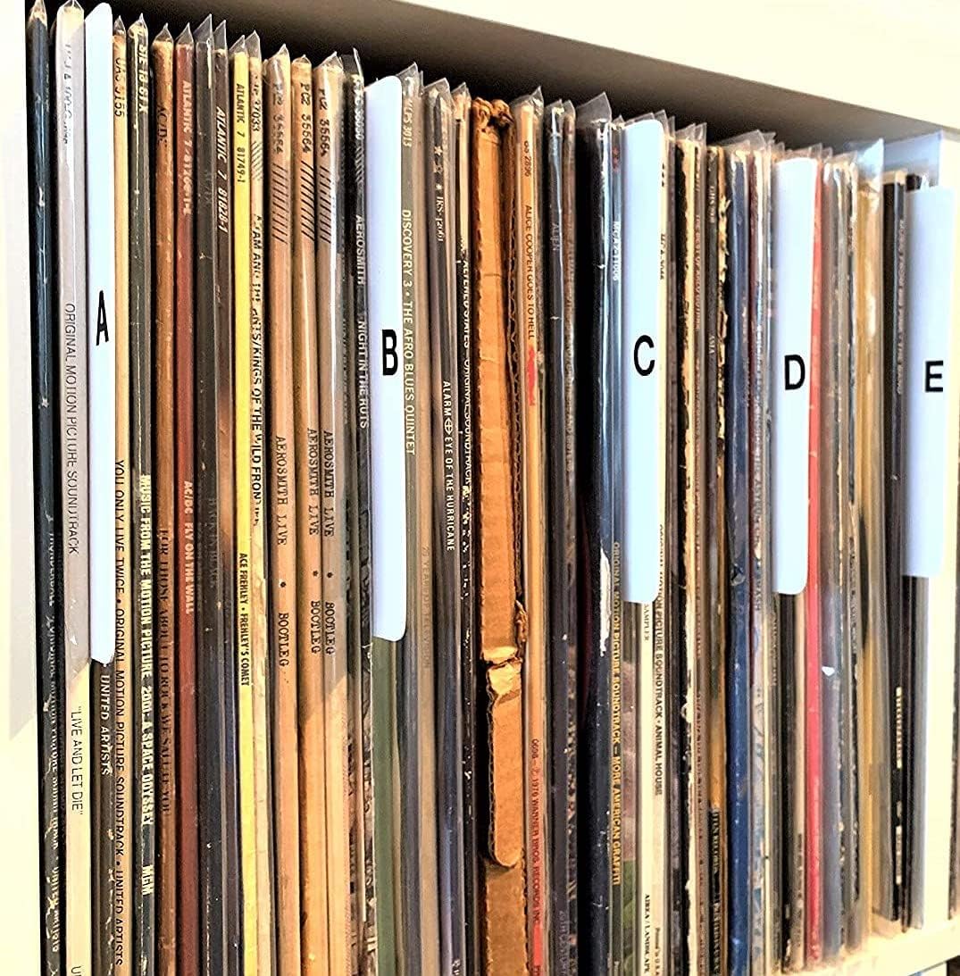 DIY Kit [Do-it-Yourself] A to Z White LP Vinyl Record Dividers [12-inch Tabbed Index 12-inch 33 RPM 33rpm 33s Album Organizers/Organization A-Z Alphabetize Alphabet Alphabetical Cards