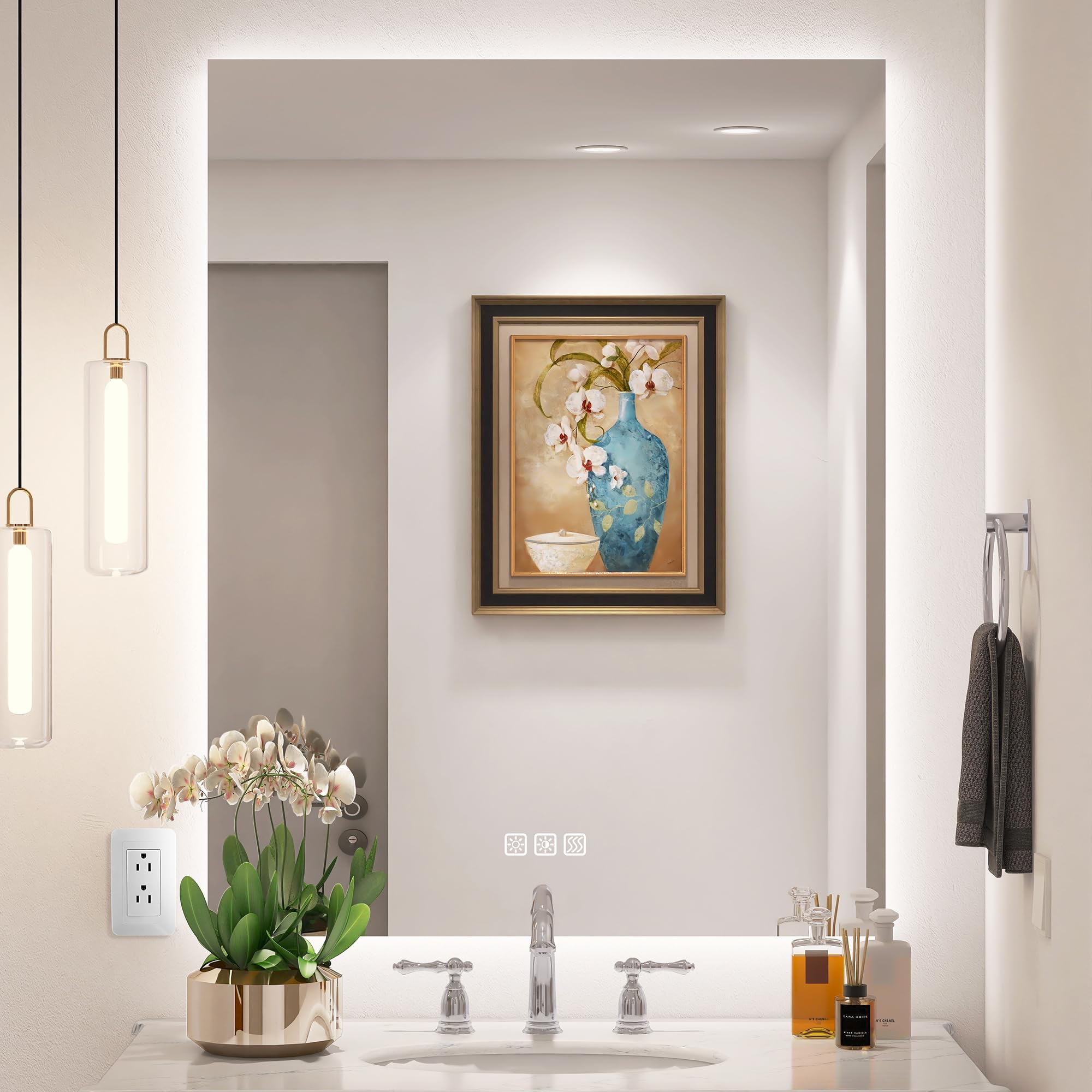Benime 24×32 Inch LED Bathroom Mirror, Upgraded Brightness LED Mirror for Bathroom with Dimmer, Defogger, Stepless Colors, Bathroom Vanity Mirror with Lights, Lighted Mirror for Prime/Guest Bathroom