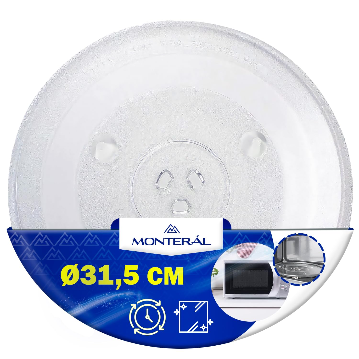 MONTERAL Piatto Microonde Universale Ø 31,5 cm Dispone di 3 Fissaggi Piatto Rotante Ø 315 mm con Codice Originale 49016762 49008503 49010006 per Candy